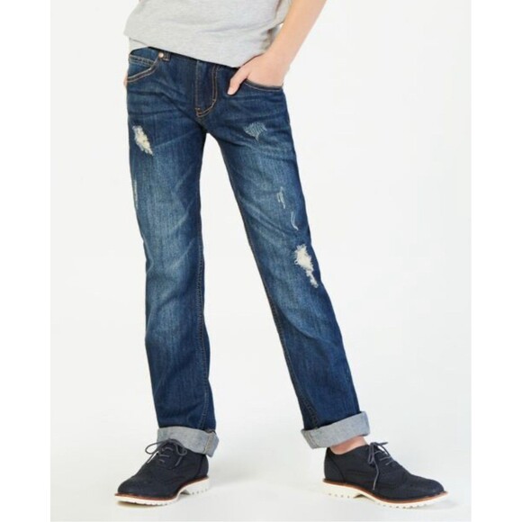 Tommy Hilfiger Youth Boys Slim Fit Straight Stretch Jeans Distressed Size 16 NEW - Picture 1 of 15